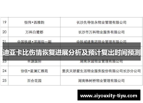 迪亚卡比伤情恢复进展分析及预计复出时间预测